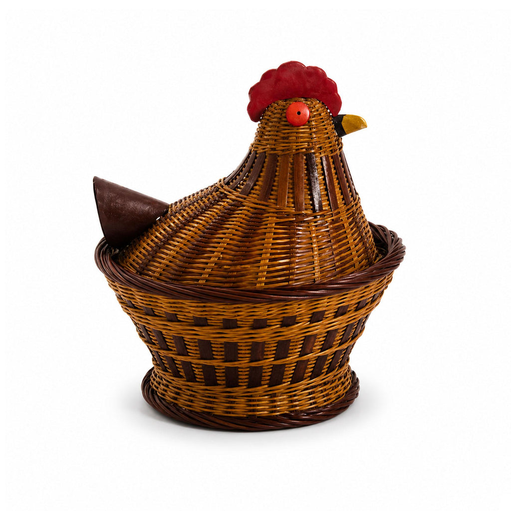 Vintage Chinese Wicker Hen Basket with Lid, Handwoven Rattan, 1970s — image 4