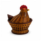 Vintage Chinese Wicker Hen Basket with Lid, Handwoven Rattan, 1970s — image 4