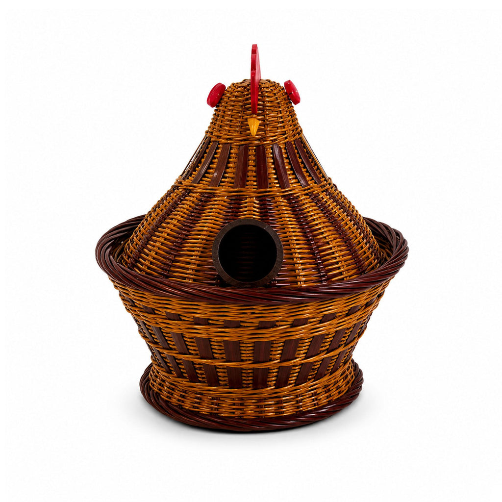 Vintage Chinese Wicker Hen Basket with Lid, Handwoven Rattan, 1970s — image 5