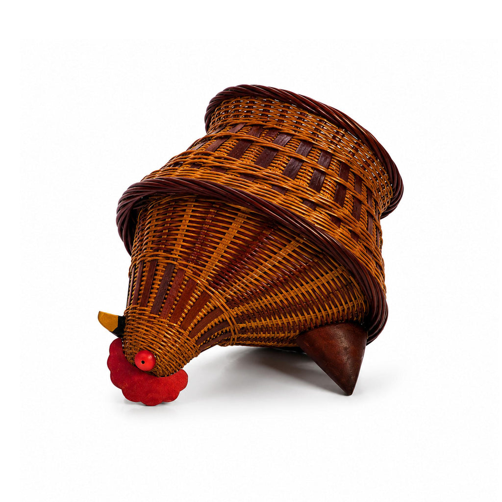 Vintage Chinese Wicker Hen Basket with Lid, Handwoven Rattan, 1970s — image 7