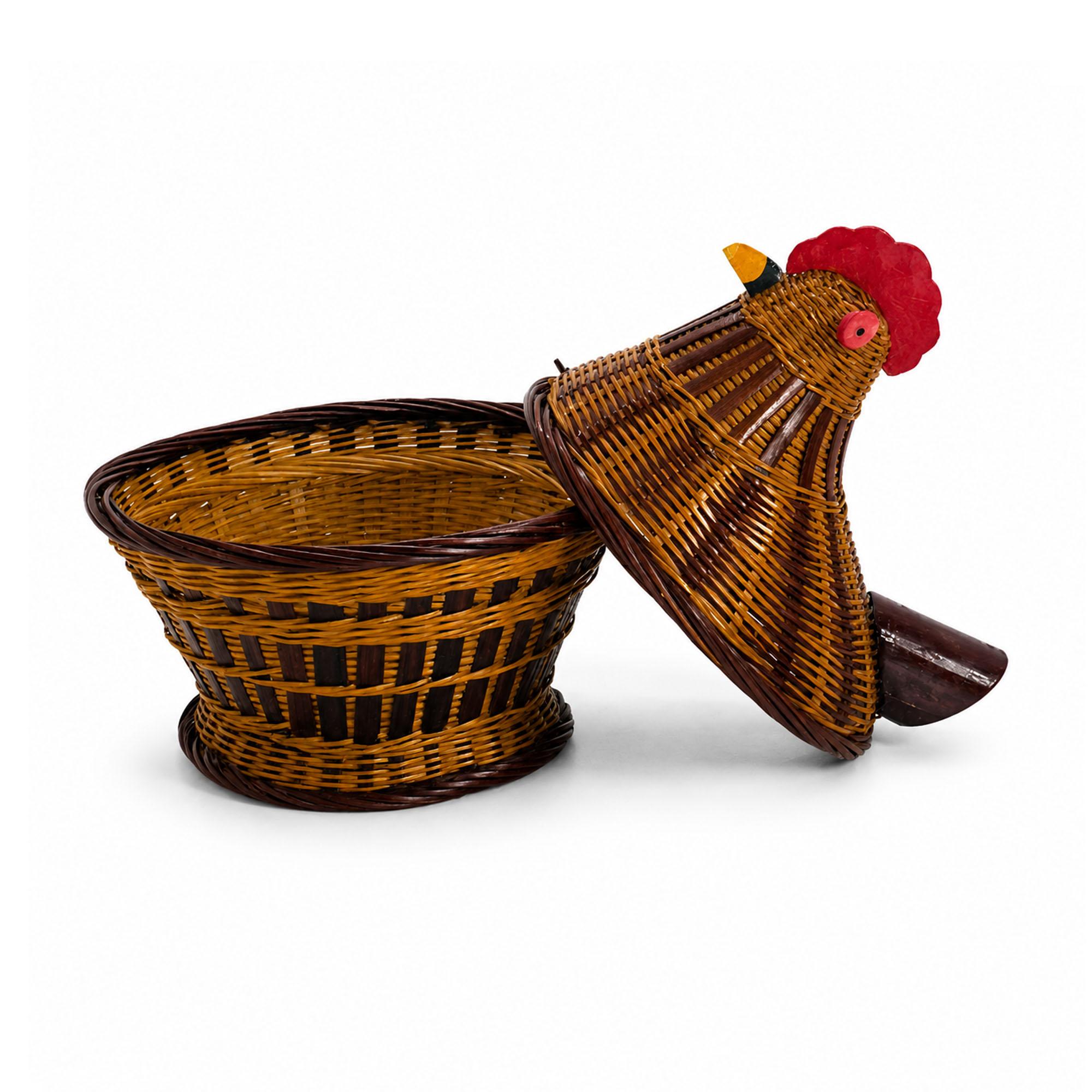Vintage Chinese Wicker Hen Basket with Lid, Handwoven Rattan, 1970s — image 8