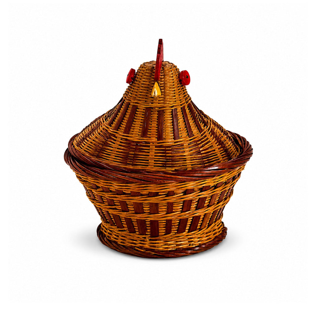 Vintage Chinese Wicker Hen Basket with Lid, Handwoven Rattan, 1970s — image 3