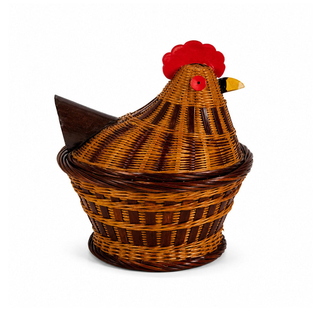 Vintage Chinese Wicker Hen Basket with Lid, Handwoven Rattan, 1970s — image 4