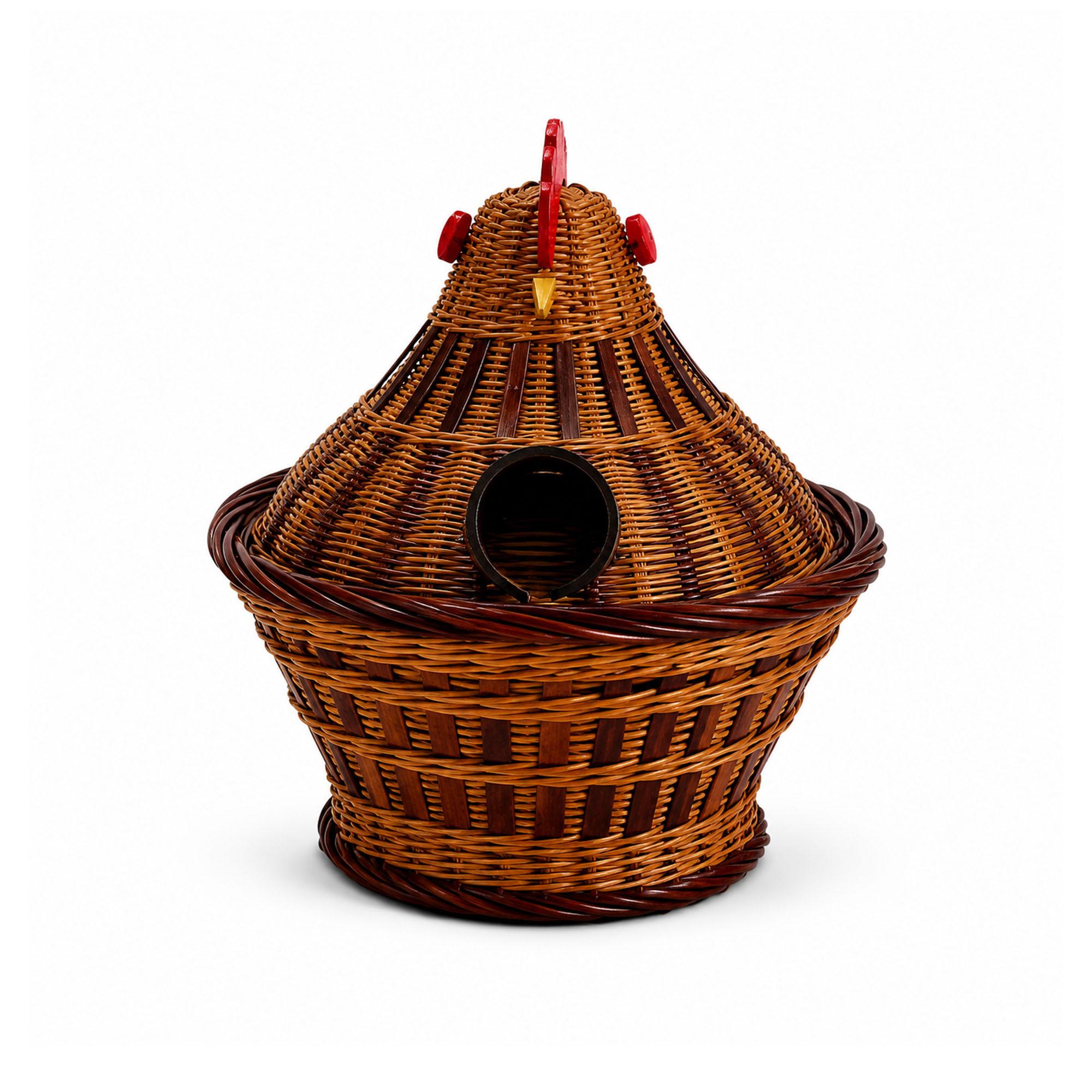 Vintage Chinese Wicker Hen Basket with Lid, Handwoven Rattan, 1970s — image 5