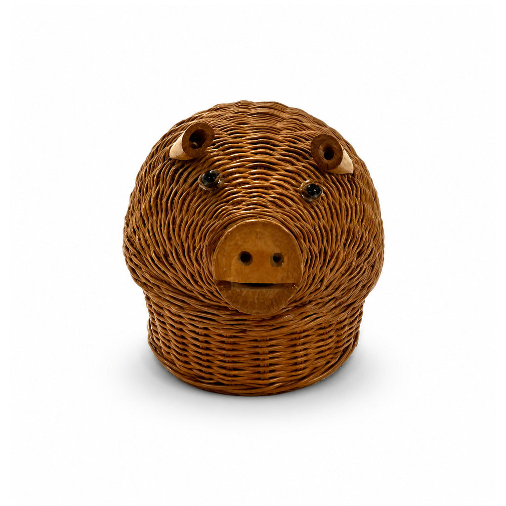 Vintage Chinese Wicker Pig and Bird Baskets, Rattan, Handwoven, 1970s