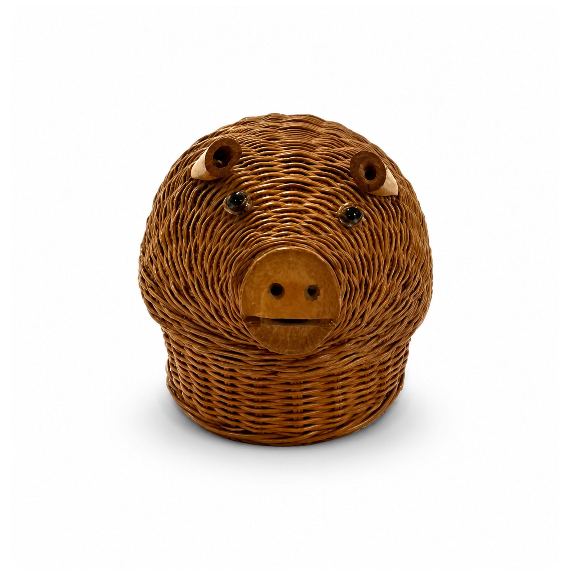 Vintage Chinese Wicker Pig and Bird Baskets, Rattan, Handwoven, 1970s — image 3
