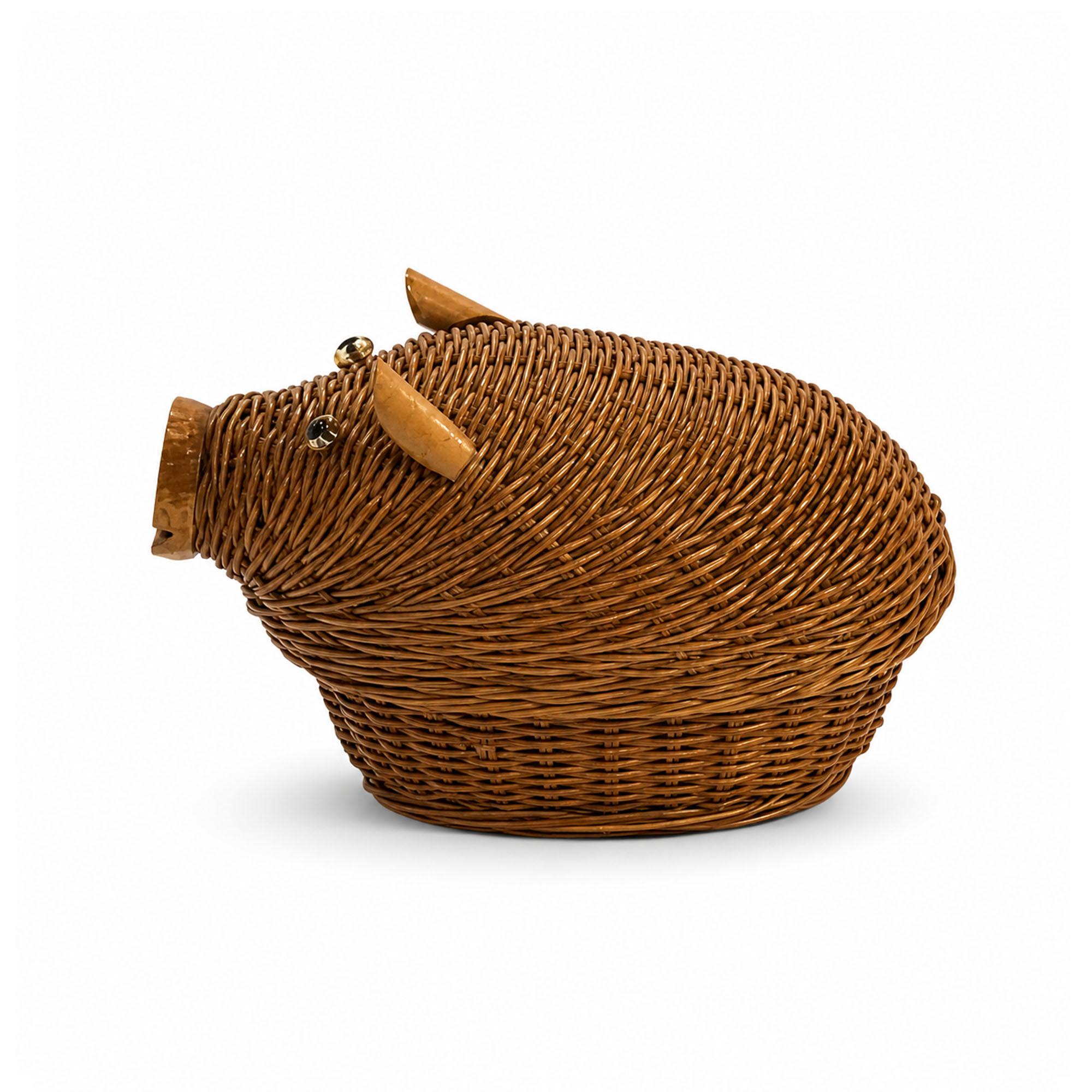 Vintage Chinese Wicker Pig and Bird Baskets, Rattan, Handwoven, 1970s — image 4