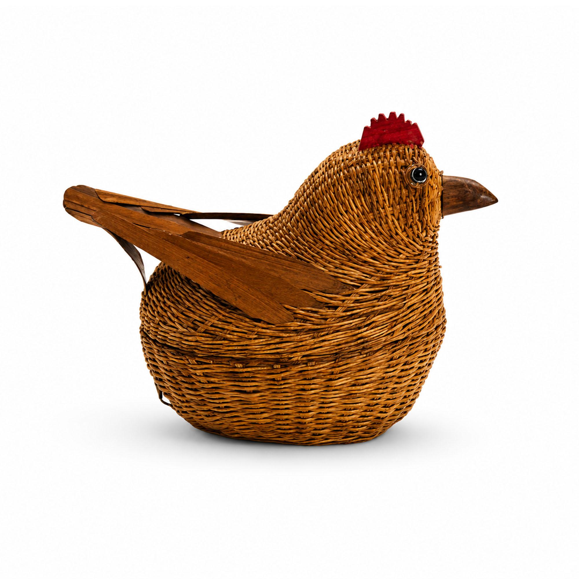 Vintage Chinese Wicker Pig and Bird Baskets, Rattan, Handwoven, 1970s — image 11