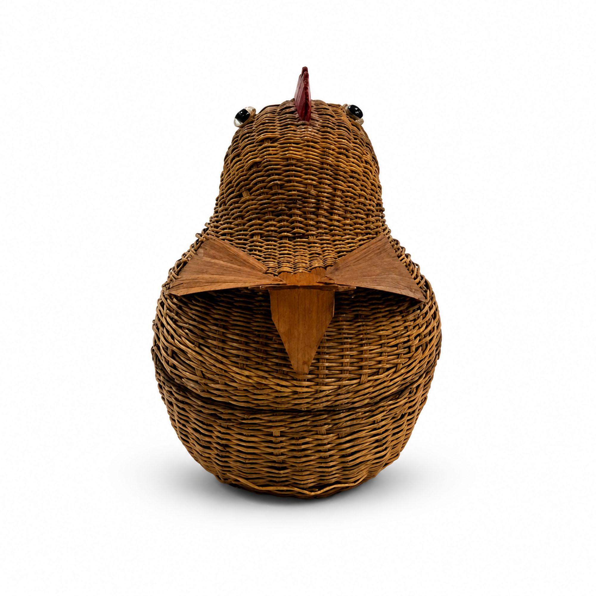 Vintage Chinese Wicker Pig and Bird Baskets, Rattan, Handwoven, 1970s — image 12