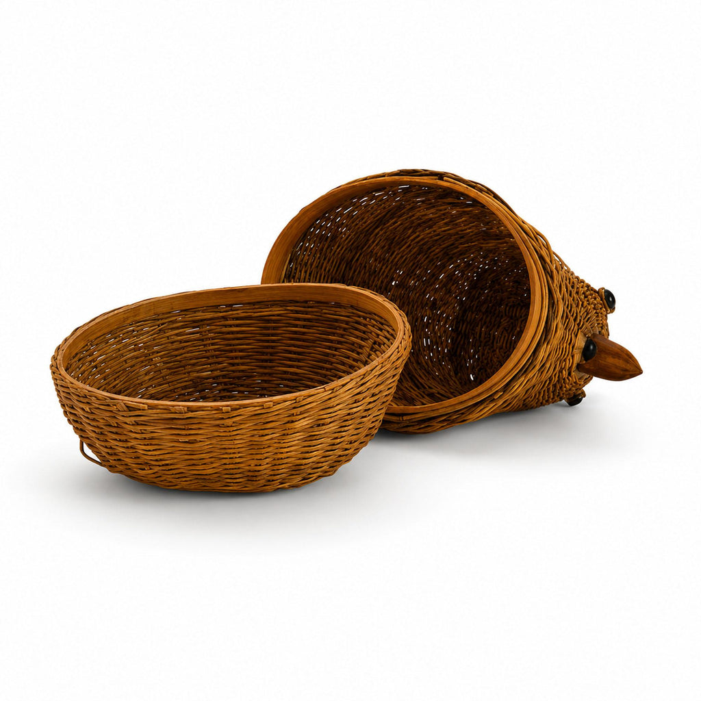 Vintage Chinese Wicker Pig and Bird Baskets, Rattan, Handwoven, 1970s — image 14