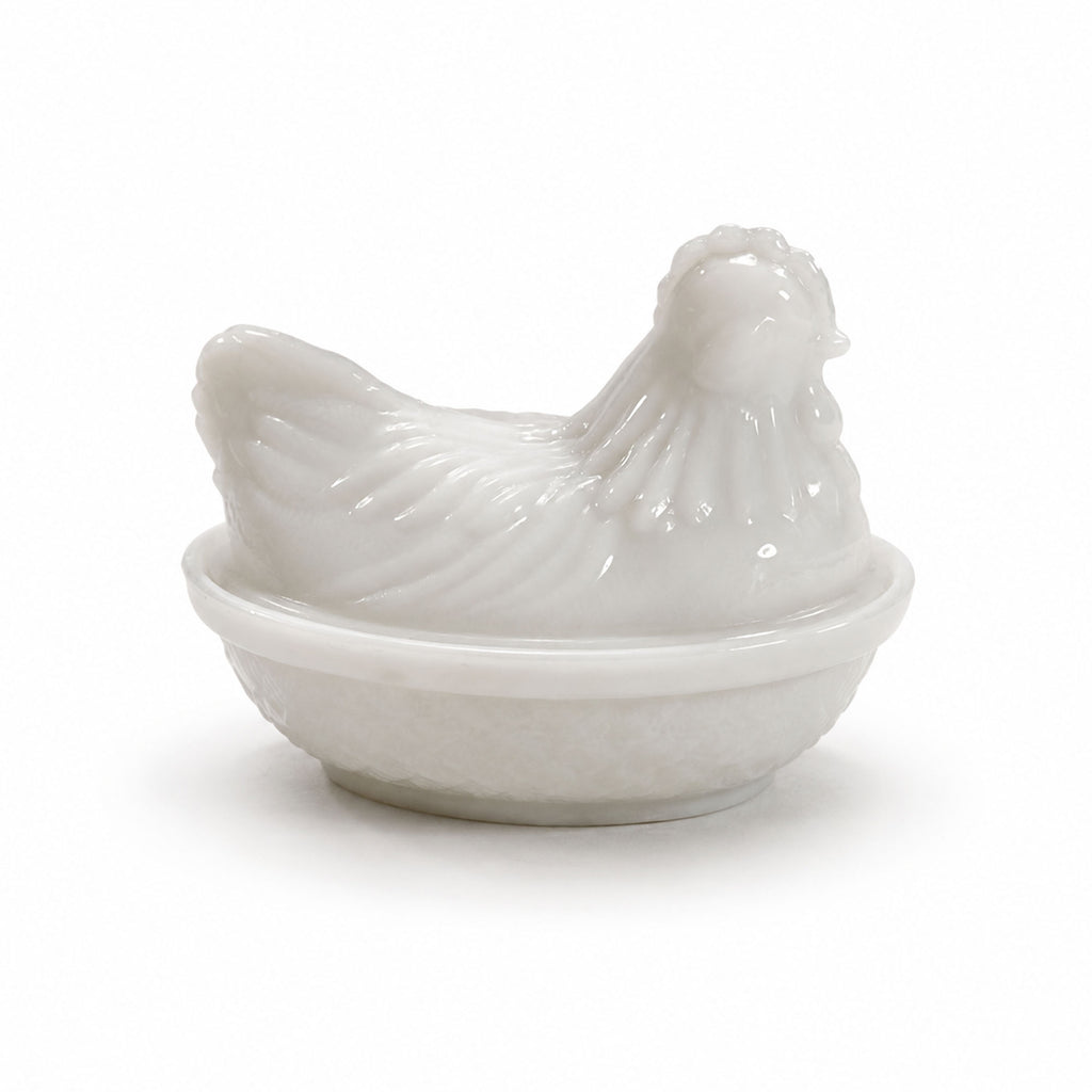 Small Vintage Milk Glass Hen on Nest Covered Dish, Circa 1970s
