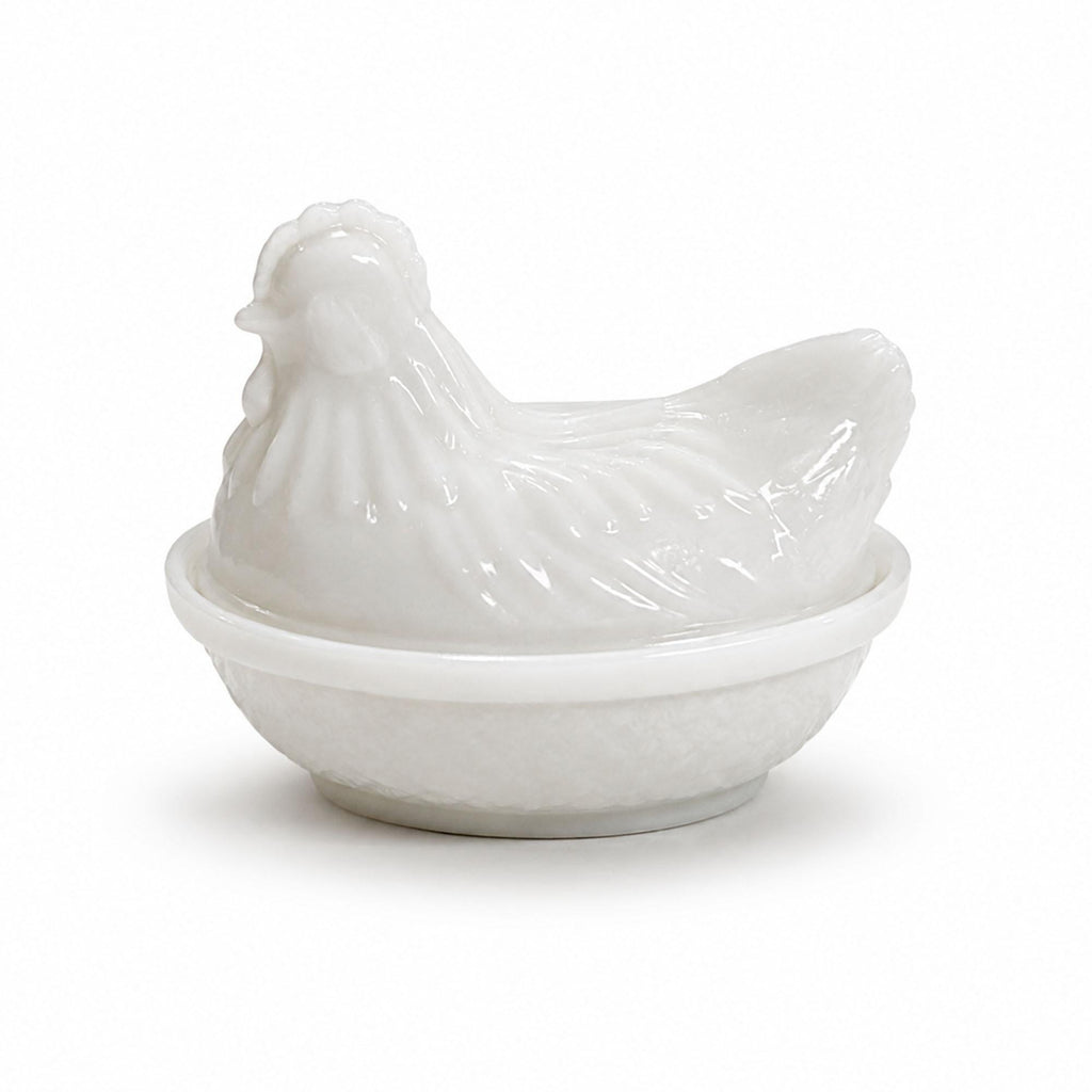 Small Vintage Milk Glass Hen on Nest Covered Dish, Circa 1970s — image 4