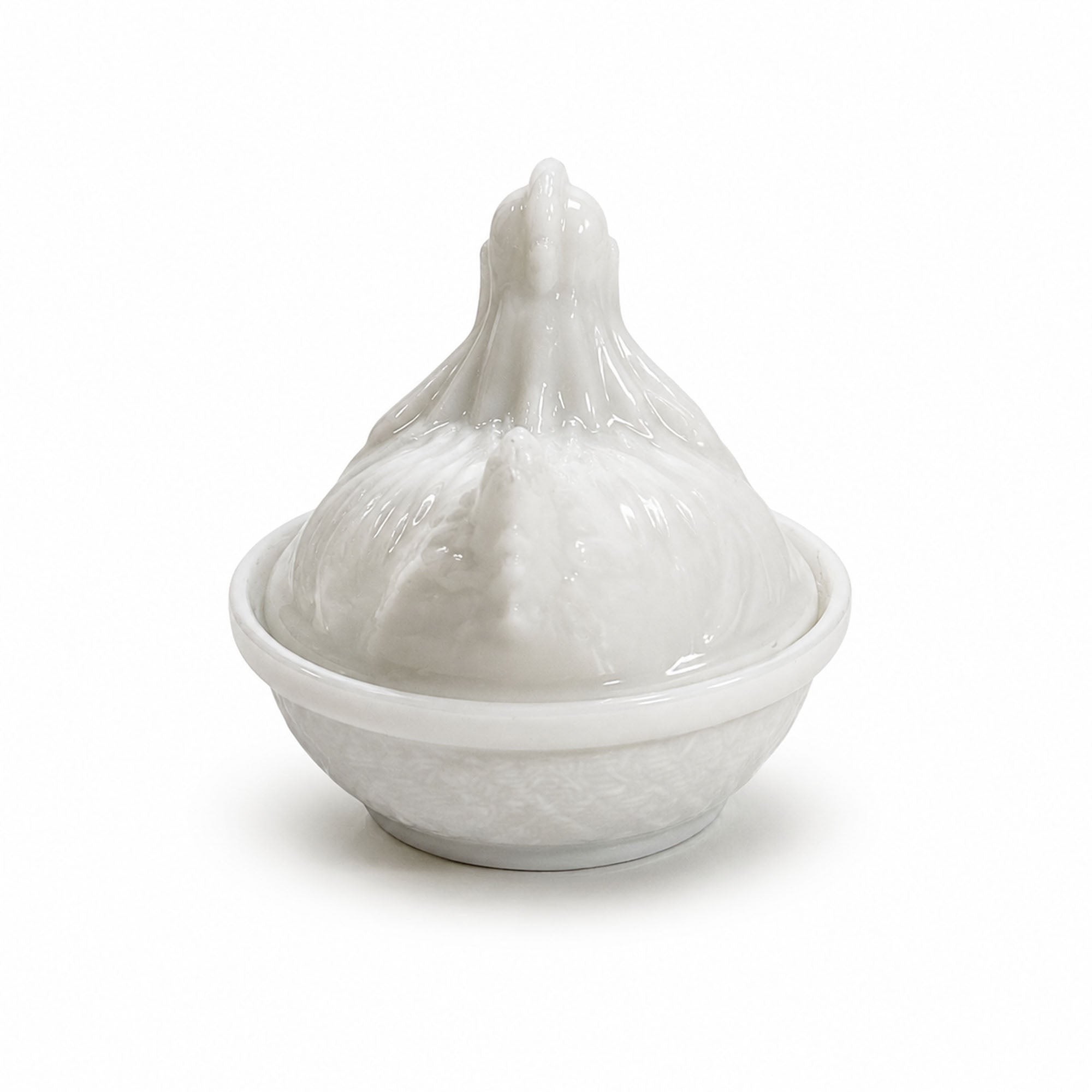 Small Vintage Milk Glass Hen on Nest Covered Dish, Circa 1970s