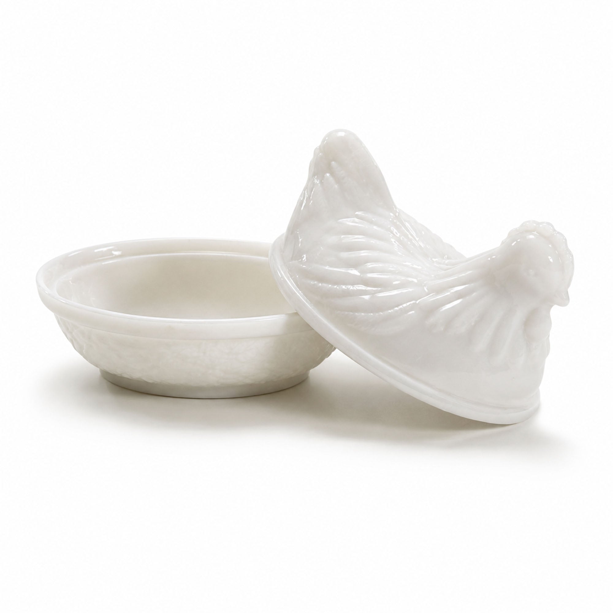 Small Vintage Milk Glass Hen on Nest Covered Dish, Circa 1970s