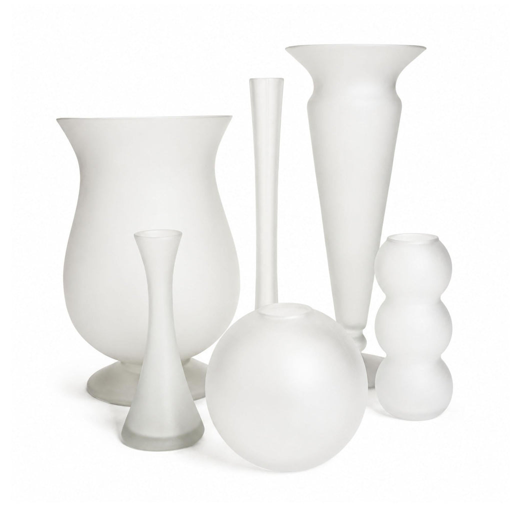 Vintage Frosted White Glass Vessel Set of Five, 1980s Modernist Design — image 2