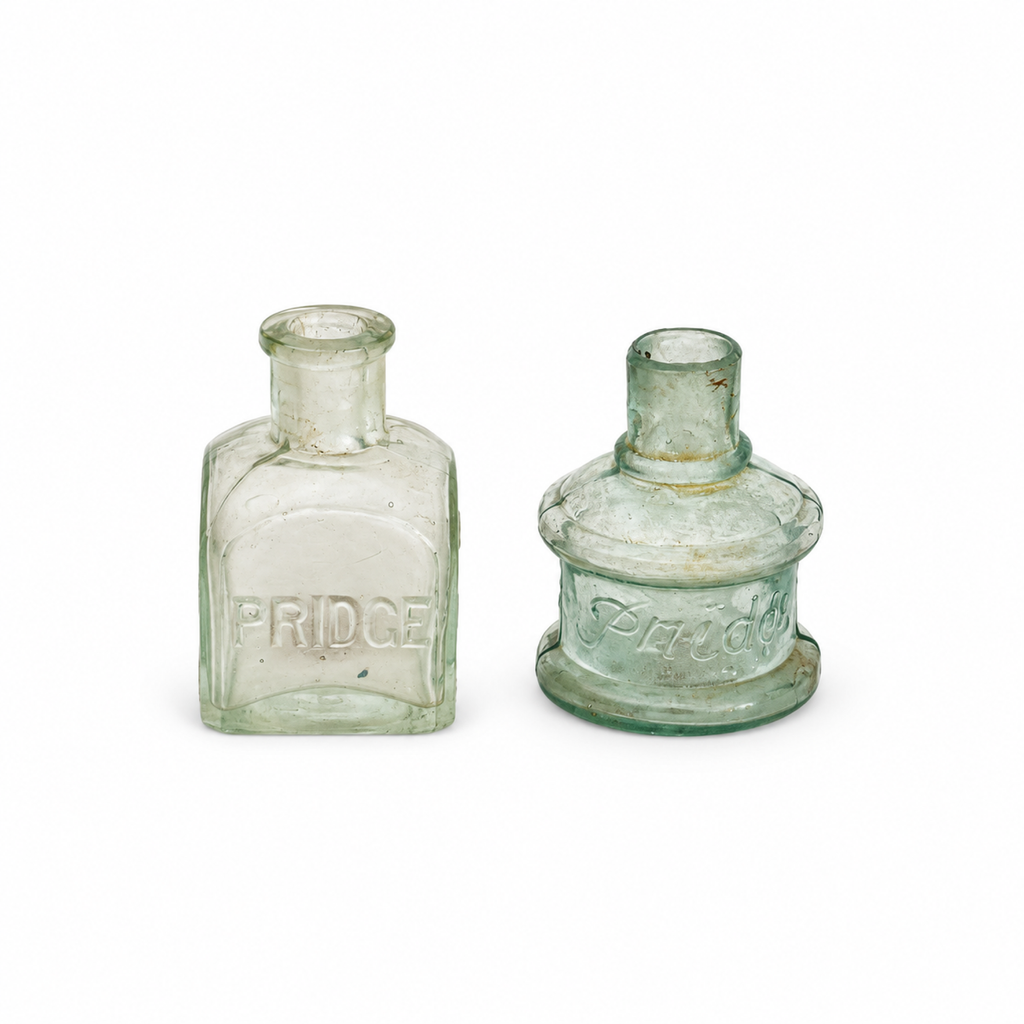 Antique British Ink Pot Set, Stoneware and Glass, Circa 1890, 4 Pieces