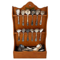30 Antique Silver-Plated Spoons with Wooden Display Rack