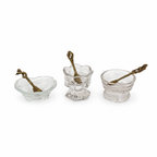 Vintage Glass Open Salt Cellars Set with Italian Brass Spoons
