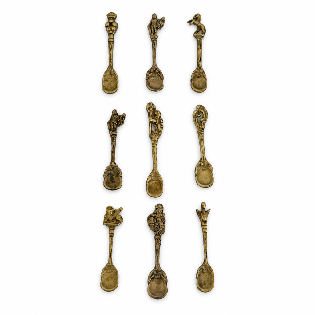 Vintage Glass Open Salt Cellars Set with Italian Brass Spoons