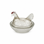 Collection of Nine Vintage Hen on Nest Glass Salt Cellars with Display