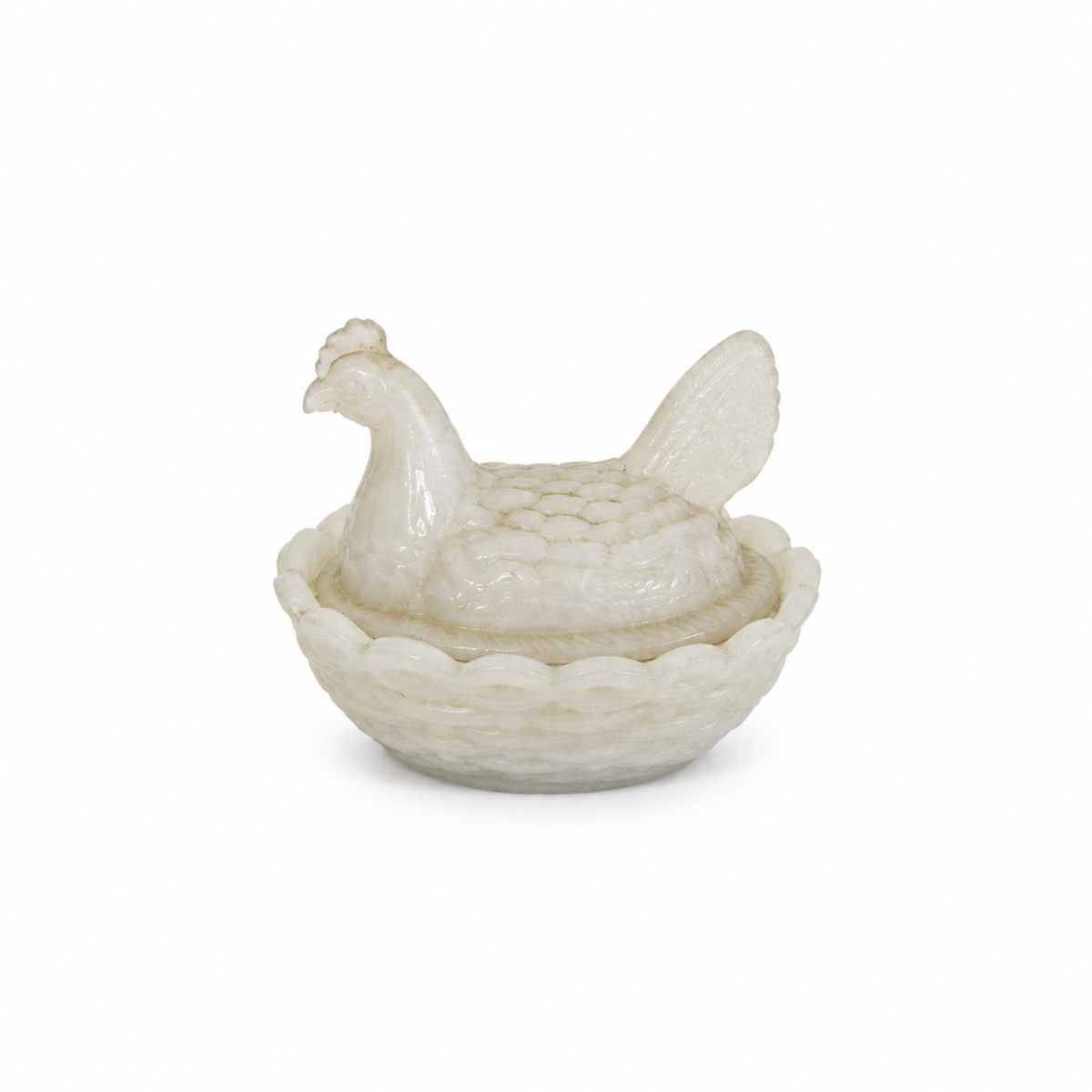 Collection of Nine Vintage Hen on Nest Glass Salt Cellars with Display