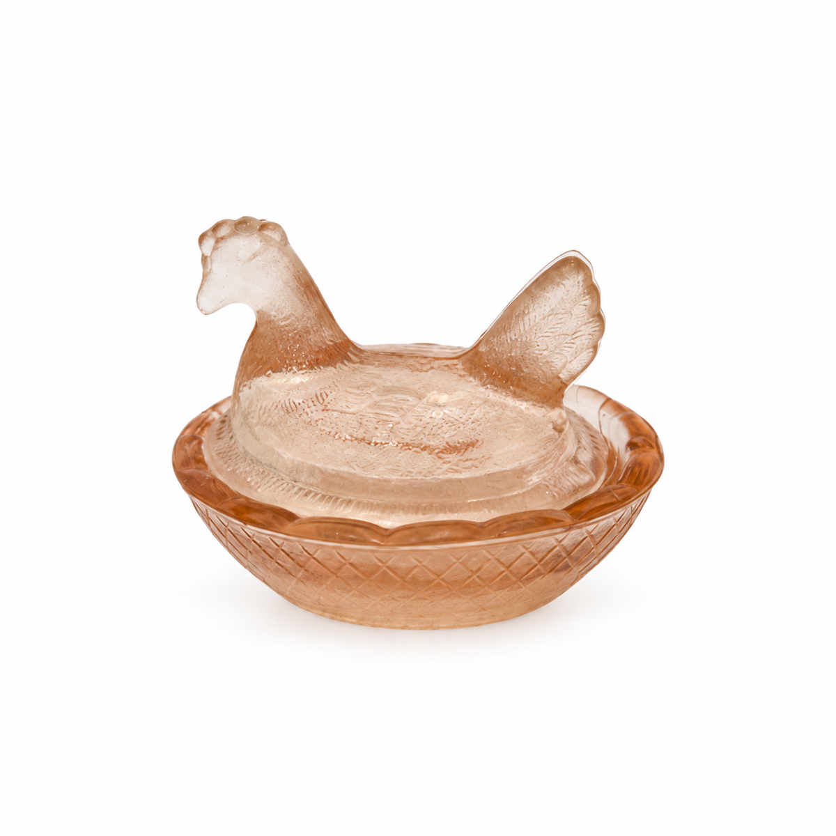 Collection of Nine Vintage Hen on Nest Glass Salt Cellars with Display