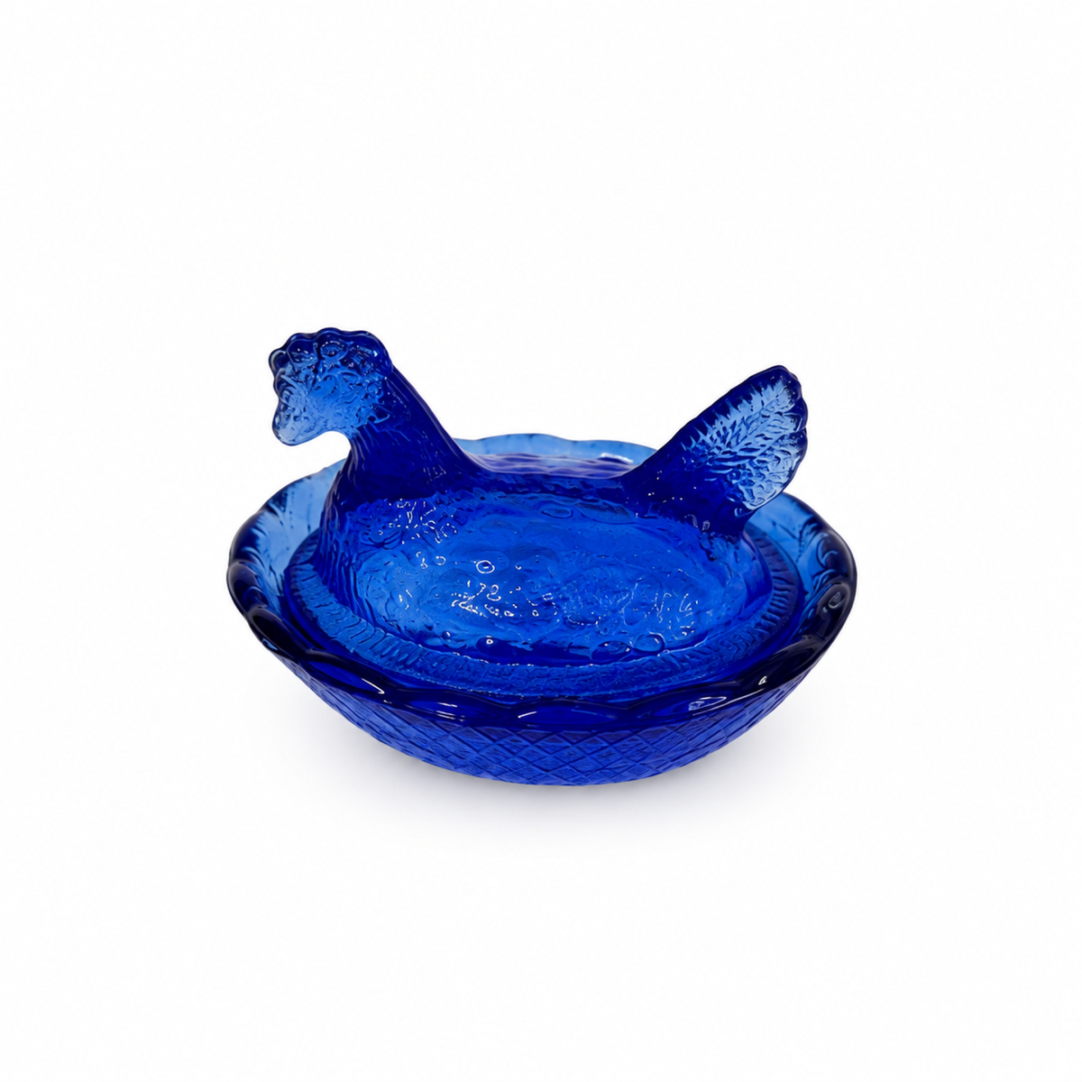 Collection of Nine Vintage Hen on Nest Glass Salt Cellars with Display