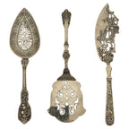 Antique Three-Piece Silver Serving Set, Ornate Botanical Design, 1900