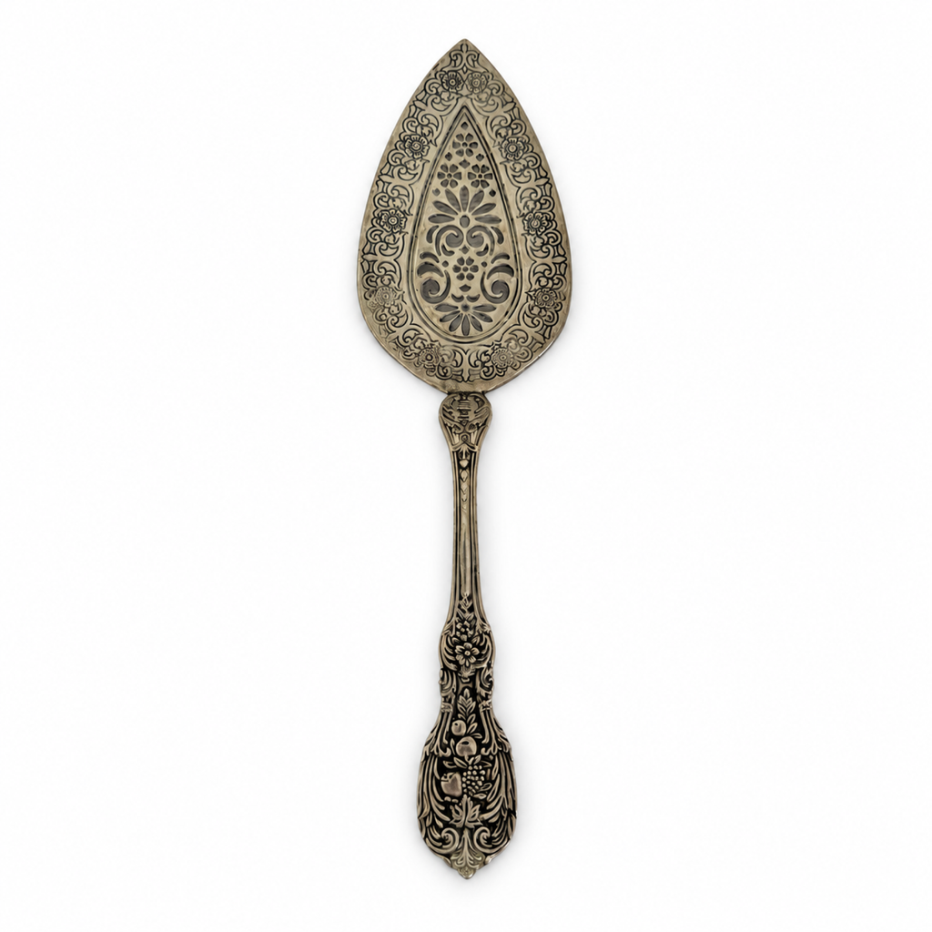 Antique Three-Piece Silver Serving Set, Ornate Botanical Design, 1900