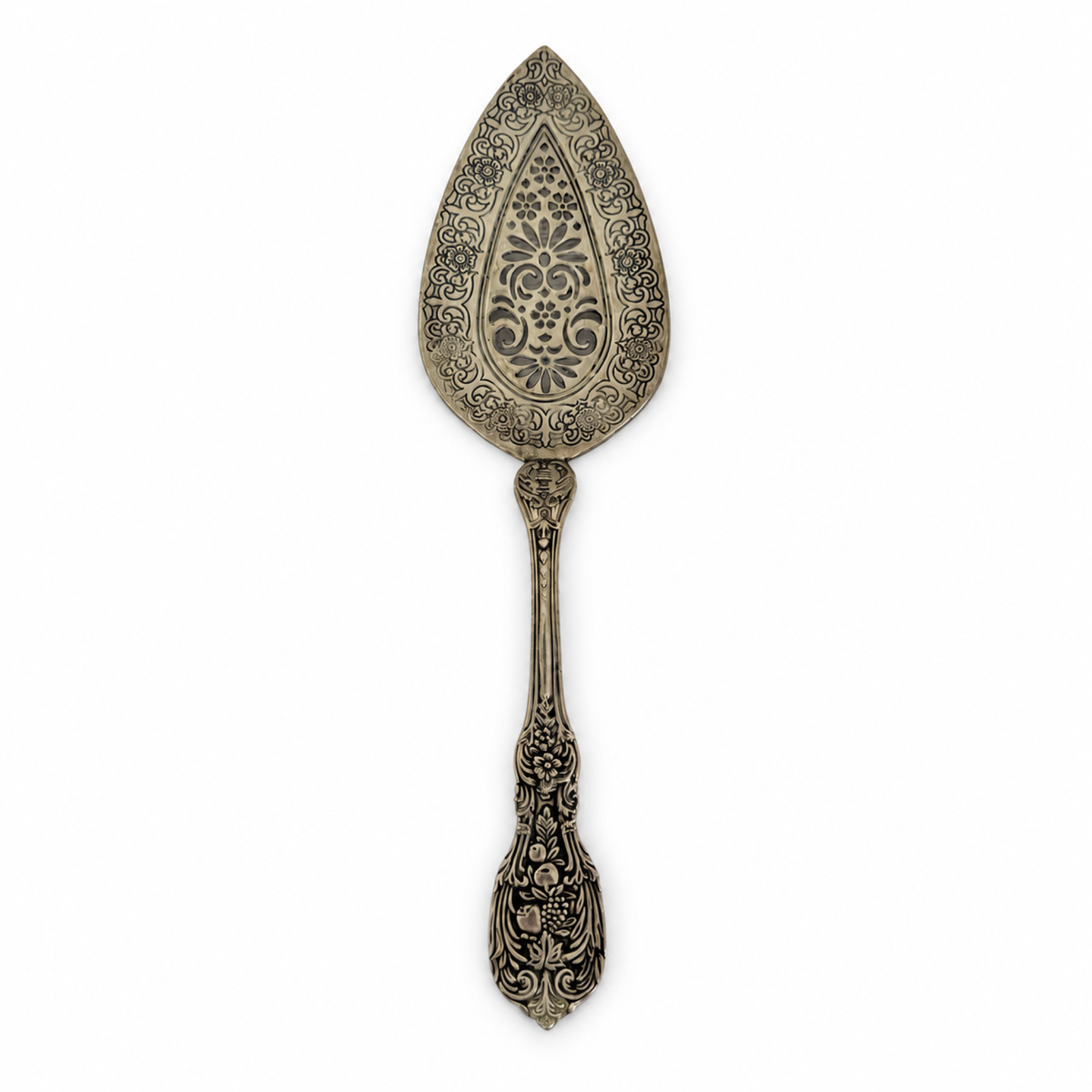 Antique Three-Piece Silver Serving Set, Ornate Botanical Design, 1900