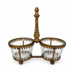 Antique Brass and Glass Double Salt Cellar with Spoons, c. 1900