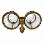 Antique Brass and Glass Double Salt Cellar with Spoons, c. 1900