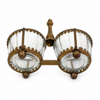 Antique Brass and Glass Double Salt Cellar with Spoons, c. 1900