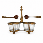Antique Brass and Glass Double Salt Cellar with Spoons, c. 1900