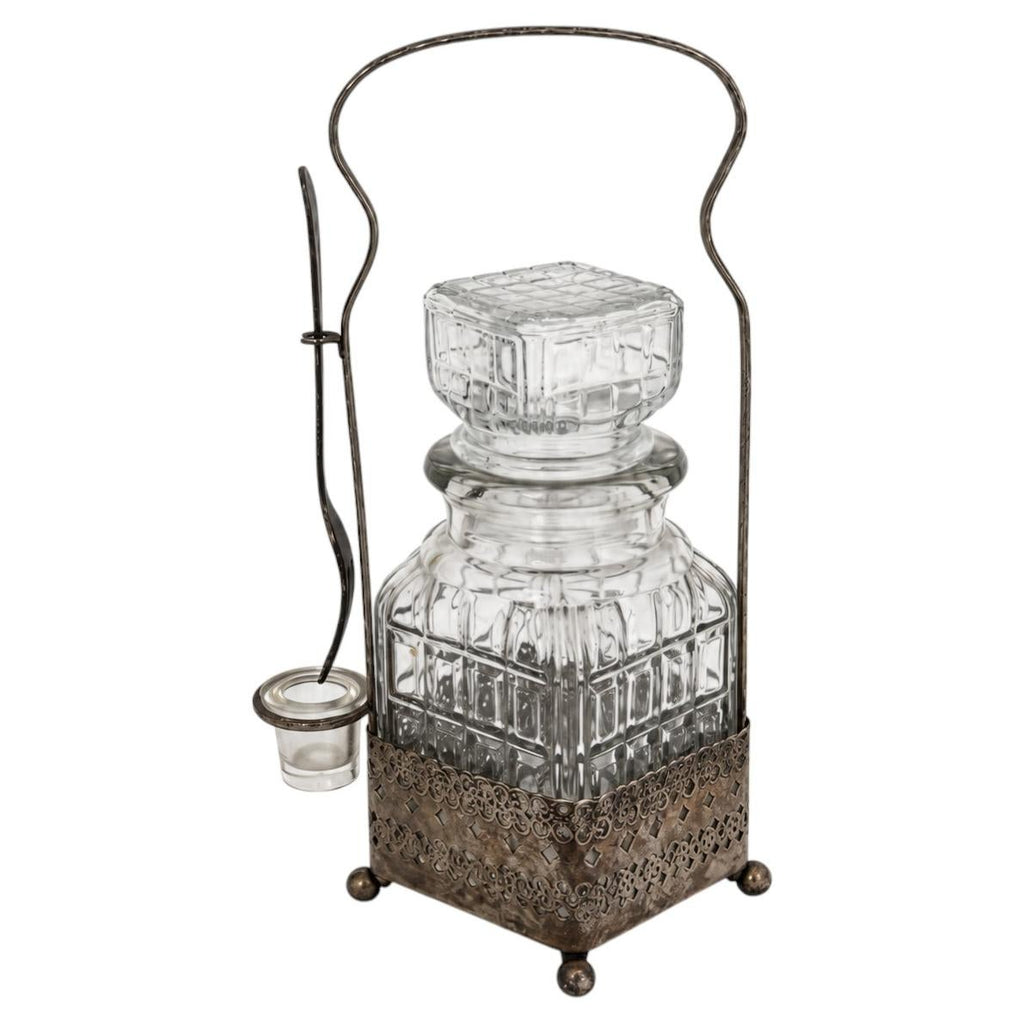 Antique Glass Pickle Castor with Silver-Plated Stand and Fork