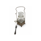 Antique Glass Pickle Castor with Silver-Plated Stand and Fork