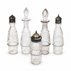 Victorian Five-Piece Cut Crystal Cruet Set with Silver-Plated Stand