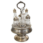 Antique Victorian Cruet Set, Silver-Plated, Etched Glass, Circa 1895