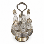 Antique Victorian Cruet Set, Silver-Plated, Etched Glass, Circa 1895