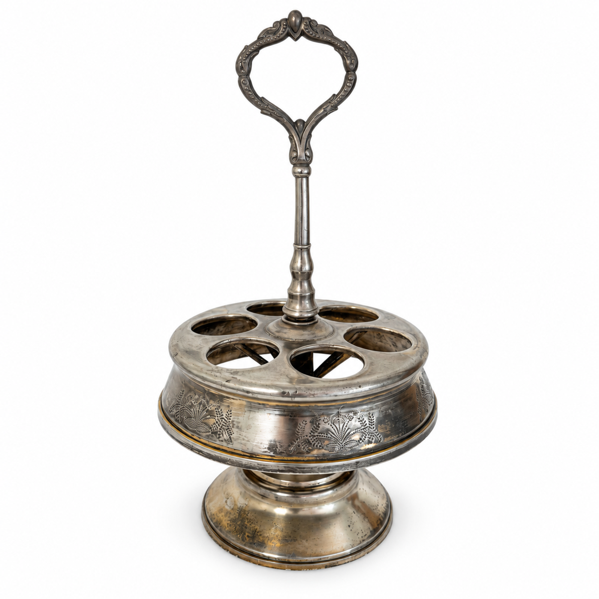 Antique Victorian Cruet Set, Silver-Plated, Etched Glass, Circa 1895
