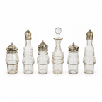 Antique Victorian Cruet Set, Silver-Plated, Etched Glass, Circa 1895