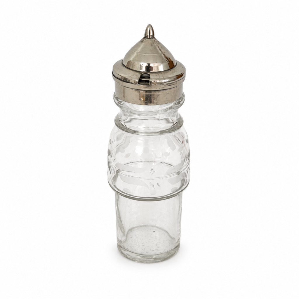 Antique Victorian Cruet Set, Silver-Plated, Etched Glass, Circa 1895