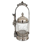 Victorian Pickle Castor, Silver-Plated Metal & Glass, 1890, Tongs