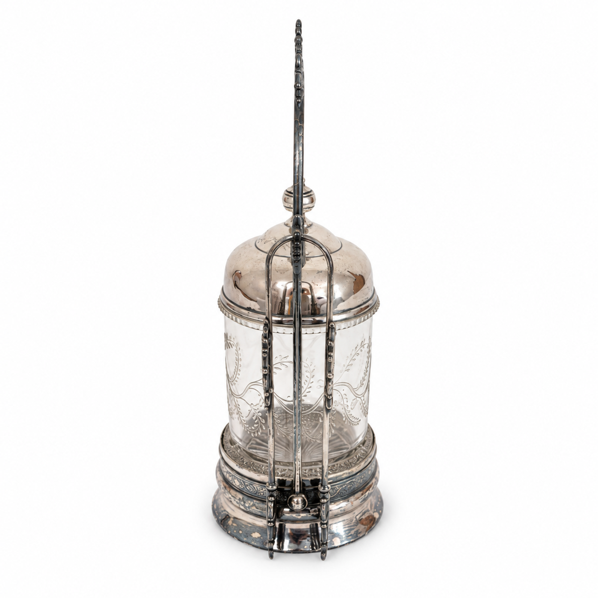 Victorian Pickle Castor, Silver-Plated Metal & Glass, 1890, Tongs