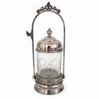 Victorian Pickle Castor, Silver-Plated Metal & Glass, 1890, Tongs