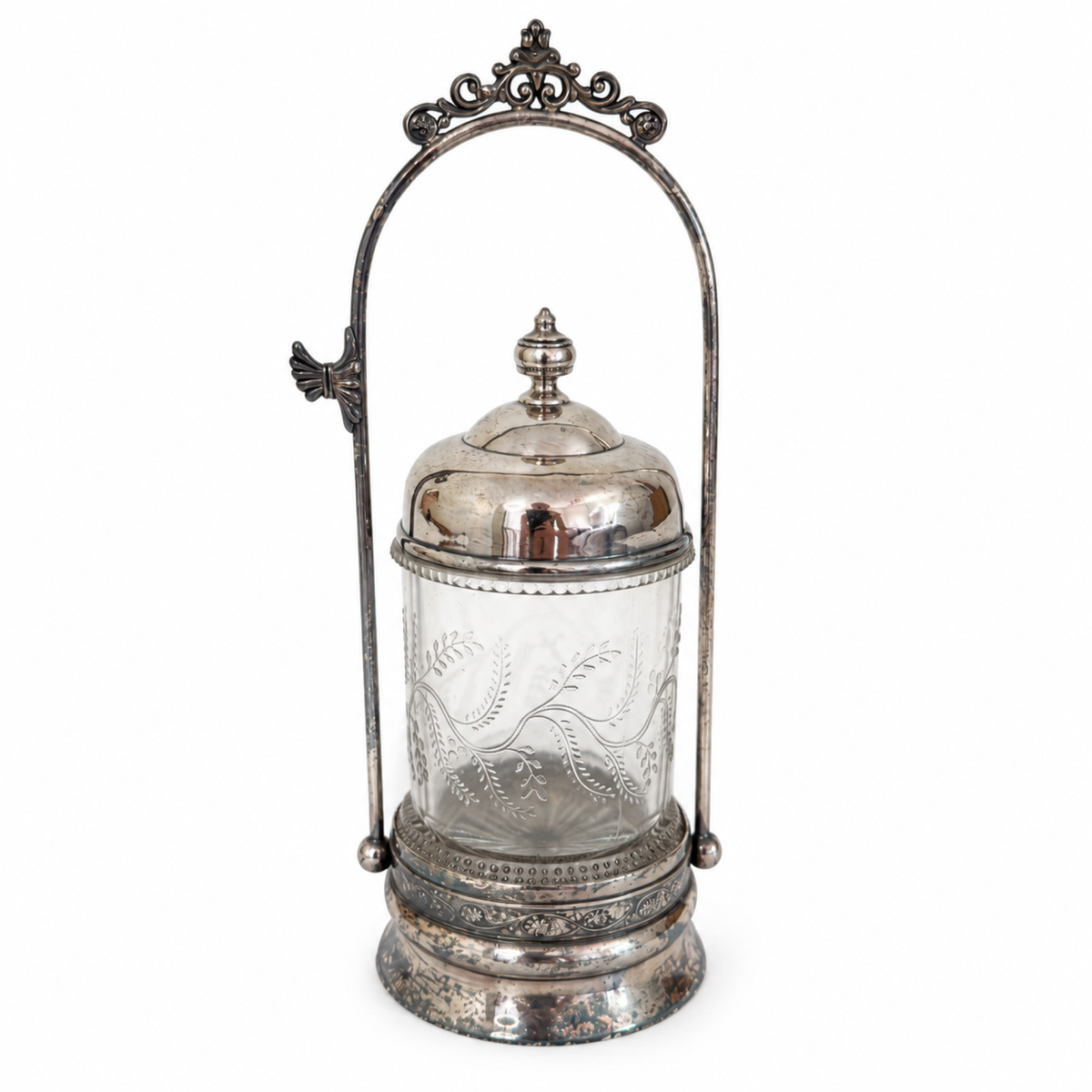 Victorian Pickle Castor, Silver-Plated Metal & Glass, 1890, Tongs