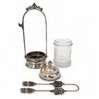 Victorian Pickle Castor, Silver-Plated Metal & Glass, 1890, Tongs