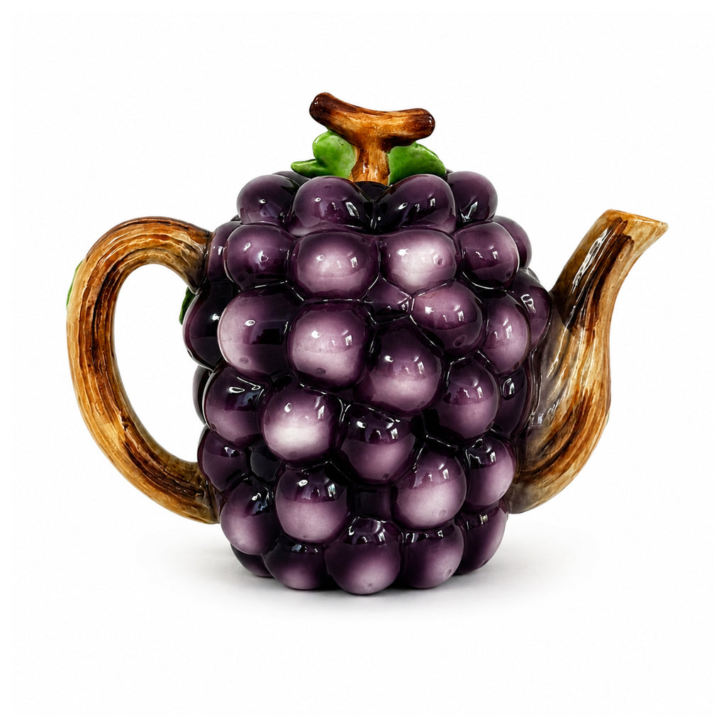 Vintage Lefton Majolica Style Grape Tea Service, Teapot, Creamer and Covered Sugar Bowl