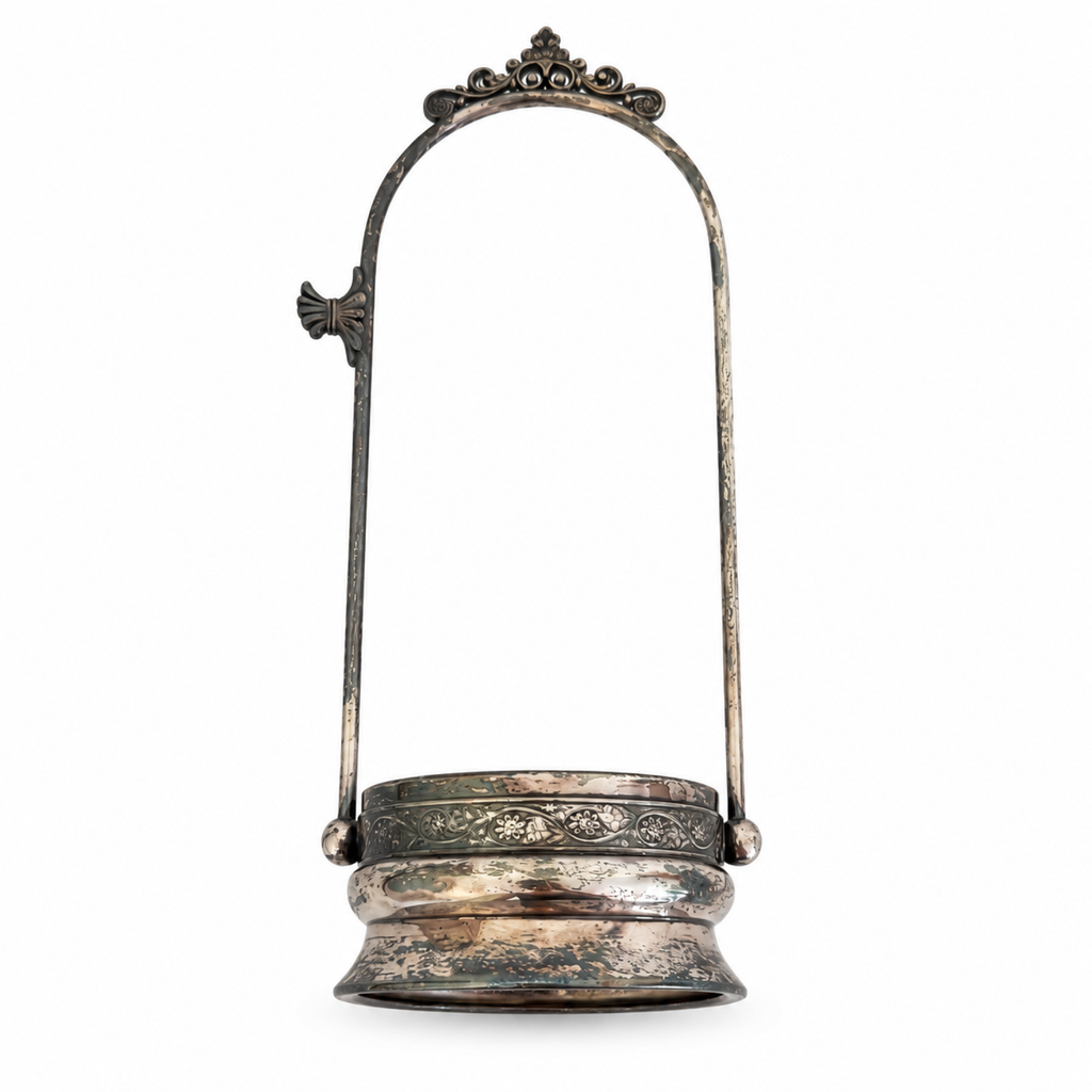 Victorian Pickle Castor, Silver-Plated Metal & Glass, 1890, Tongs