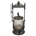 Antique Victorian Pickle Castor, Etched Glass with Dog Finial, 1890